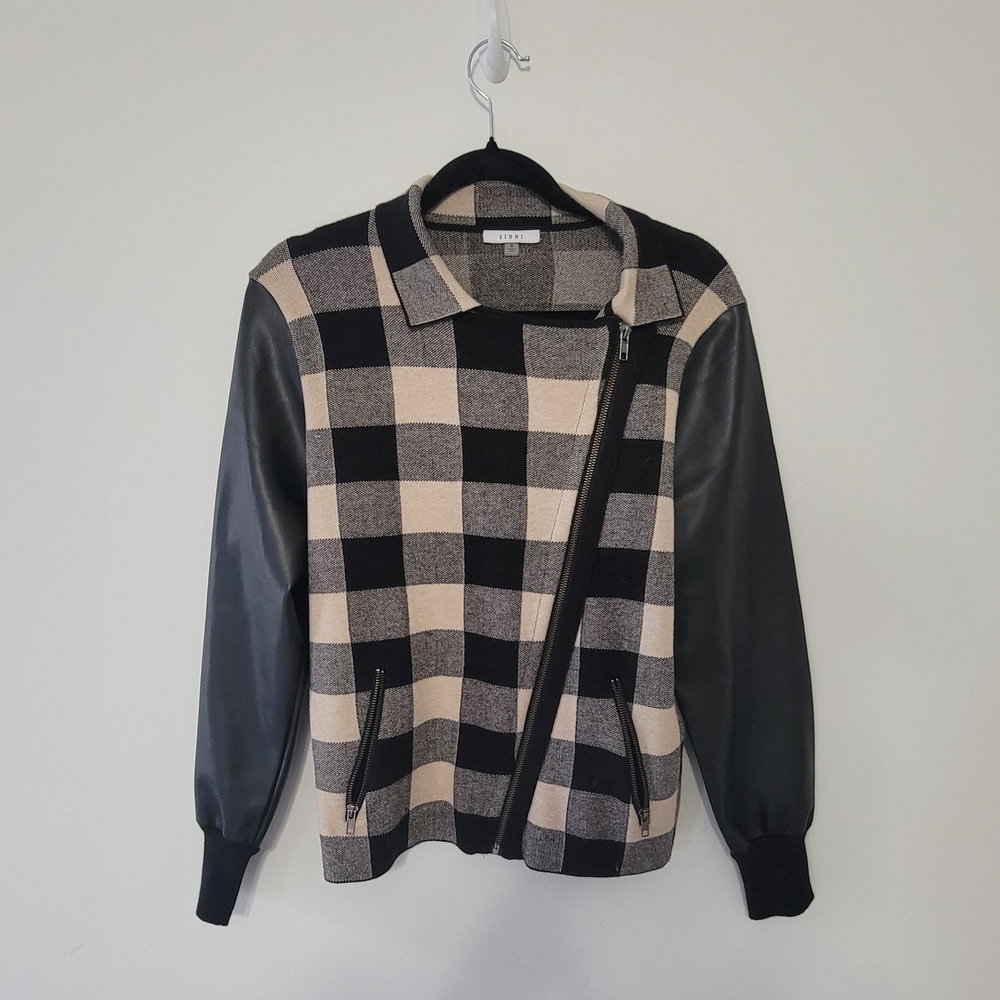 Sioni Black and Cream Plaid Bomber Jacket